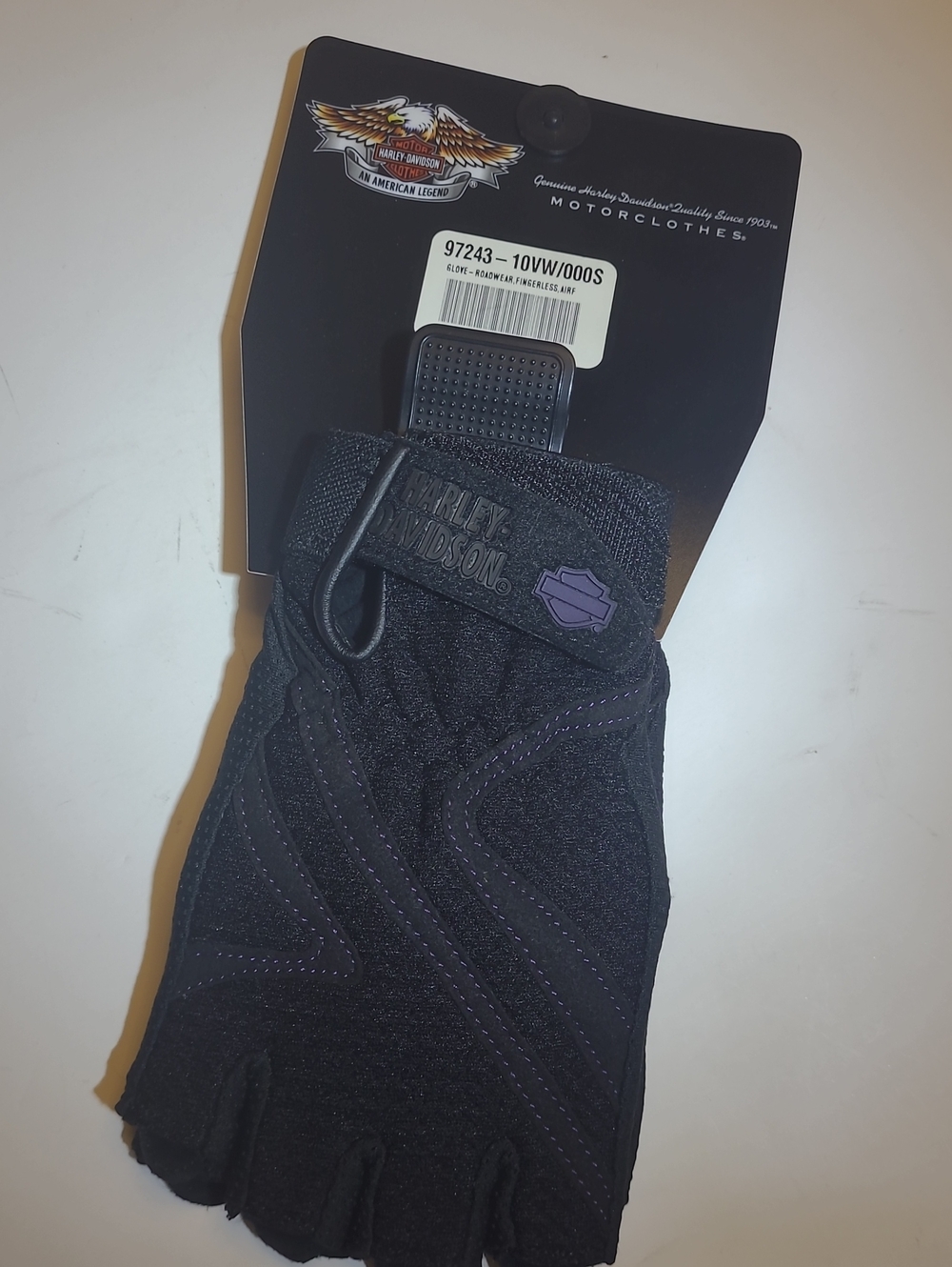 Harley-Davidson Black Fingerless Riding Gloves with Purple Accent